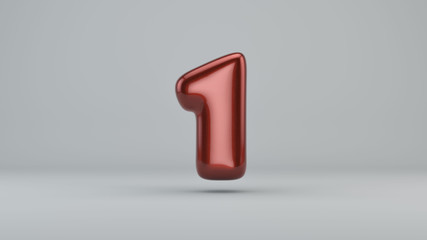 Glossy paint number 1. 3D render of bubble font with glint