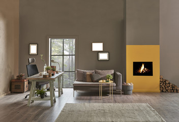 business office style table and chair concept with windows decoration