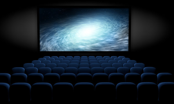 science fiction film in empty movie theater