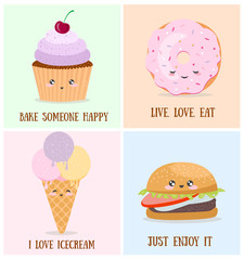 Vector cartoon cards with funny food