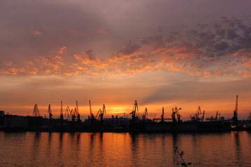 Summer sunset in Odessa port