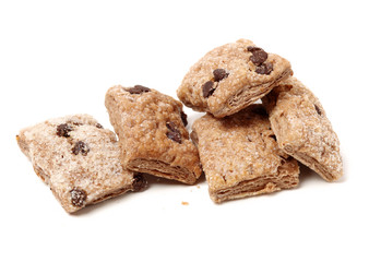 Chocolate cookies with chocolate sauce filling isolated on white background 