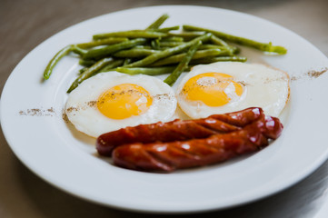 Fried eggs on a white plate