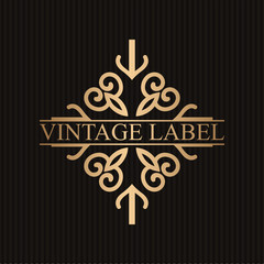 Vintage ornamental retro golden label. Template for design. Vector illustration