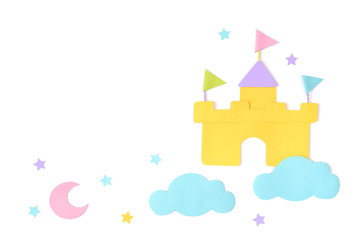 Castle in the cloud paper cut on white background - isolated