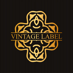 Vintage ornamental retro golden label. Template for design. Vector illustration