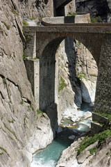 Bridge over river at Swiss Alps
