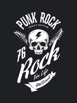 Vintage Punk Rock Vector T-shirt Logo Isolated On Dark Background