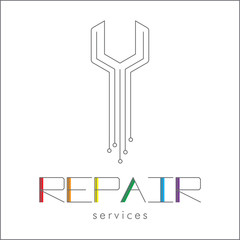REPAIR SERVICES LOGO.  Computer Technology Logo template designs, Gadget Service logo template designs. Silhouette of a silhouette of a wrench. Technology electronic sign.  Vector illustration EPS10.