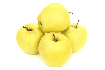 Heap of green fresh apples on white