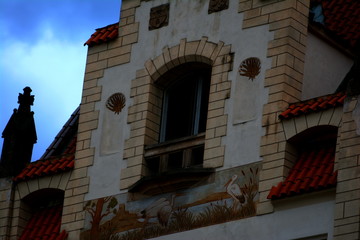 Beautiful facade view. Prague's architecture. Czech. Baroque.