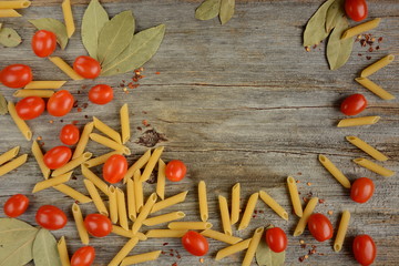 Italian Food Pasta Background with Cherry Tomato. Health lifestyle or vegetarian concept