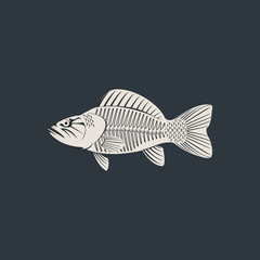 bass fish icons isolated on black background. Design element for logo, label, emblem, sign, brand mark. Vector illustration.