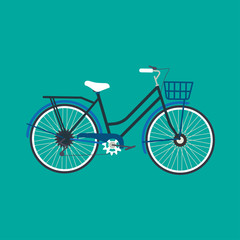 Stylish bicycle. Minimalistic flat bicycle illustration. Retro Illustration Bicycle. Vector modern flat illustration of stylish bicycle on green background isolated.