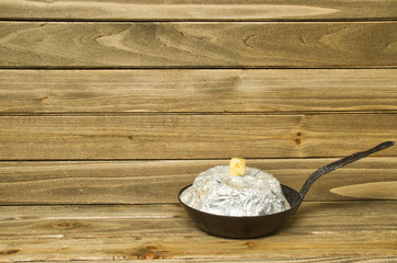 Small frying pan with copy space
