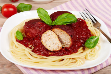 Meatballs with tomato sauce and spaghetti pasta
