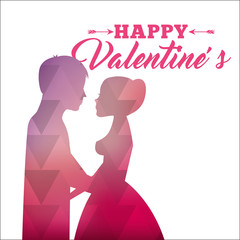 pink silhouette abstract couple love happy valentines vector illustration