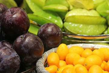 fruits in baskets, close-up