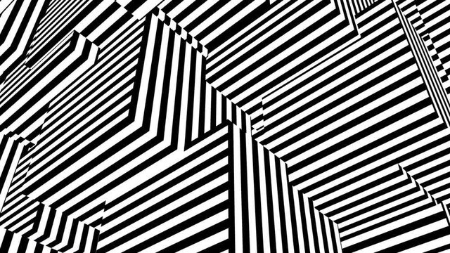 Abstract background with black and white stripes. Seamless loop