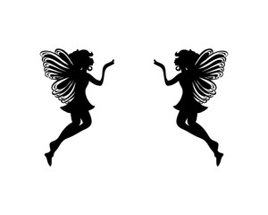 Flying Fairy Kiss Long Distance Sign Symbol Silhouette Logo Vector
