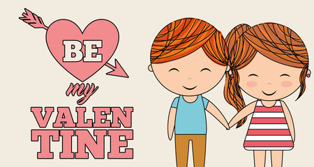 ilttle girl and boy honding hands be my valentines banner vector illustration