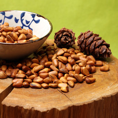 Pine nuts on white background