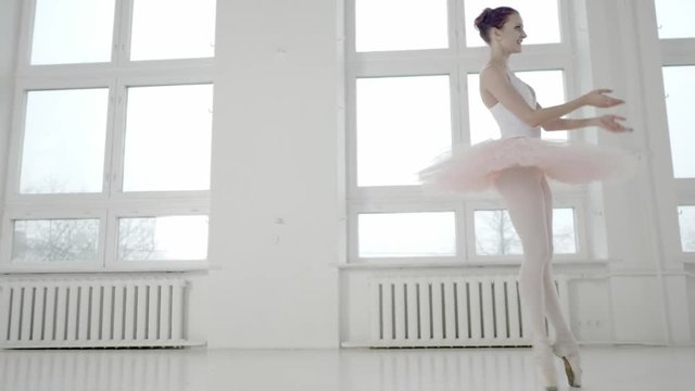 Gracefull ballerina in a dance studio.