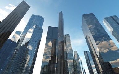 Fototapeta na wymiar Skyscrapers, modern high-rise buildings against the sky 3D rendering