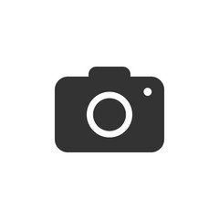 Camera icon. Flat design. Vector illustration. Grey on white background.