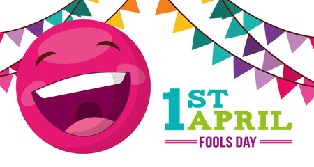 banner with emoticon happy garland decoration - april fools day vector illustration