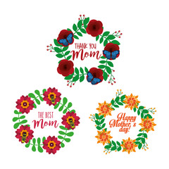 collection floral wreath decoration mothers day vector illustration