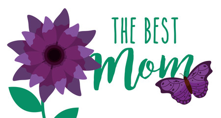 purple flower and butterfly the best mom banner vector illustration