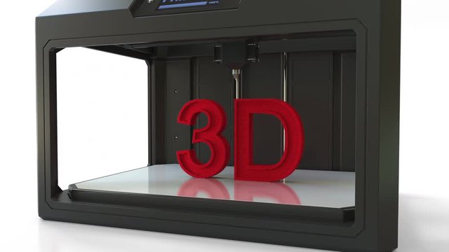 Printing red letters with a 3D printer, time lapse animation
