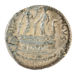 Roman Republic Coin. Ancient Roman silver denarius of the family Mussidia. Reverse.