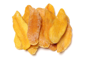Dried mango slices isolated on white background