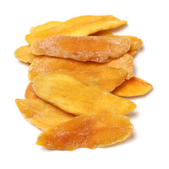 Dried mango slices isolated on white background