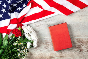 Fototapeta na wymiar USA flag on wood background