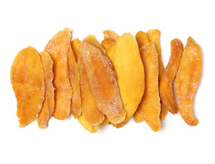Dried mango slices isolated on white background