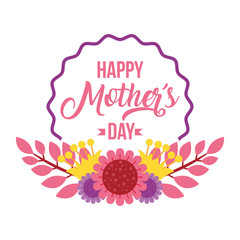 romantic decoration label flowers - happy mothers day vector illustration
