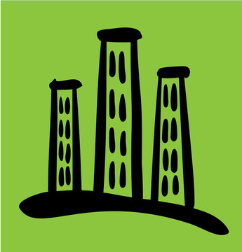 High Riser House sketch on green background. Vector illustration