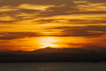 Spectacular sunset with the mountains on the background. Valencia Spain