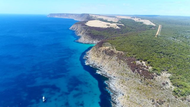 Aerial view of cliffs on Kangaroo Island, Scott Cove - Flinders Chase National Park - south Australia from above, 4k UHD
