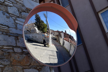 Old street in the reflection of the mirror.Mugla.Turkey