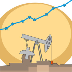 Oil rig with grows chart. Vector flat illustrations