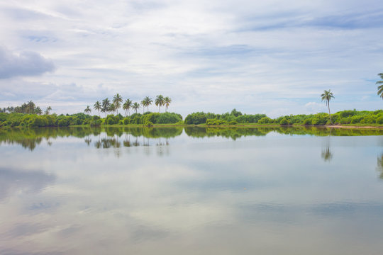 Induruwa, Sri Lanka - A natural lake bihind the ocean coast line
