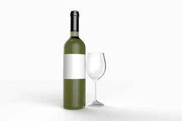 Wine bottle on background. 3D rendering.