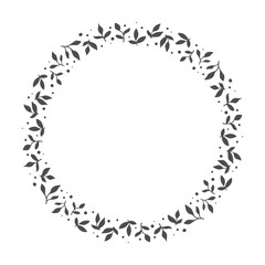 vector hand drawn floral wreath, round frame with leaves and dots, decorative design element, illustration