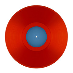 Fototapeta premium Red DJ vinyl record plate for a music player on a white background close-up 