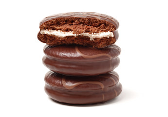 Multiple Chocolate pie on white background 