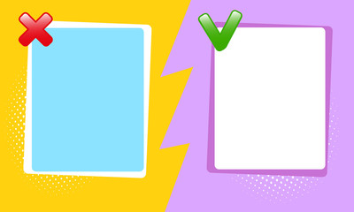 Template background wrong or correct. Comics style design. Vector illustration